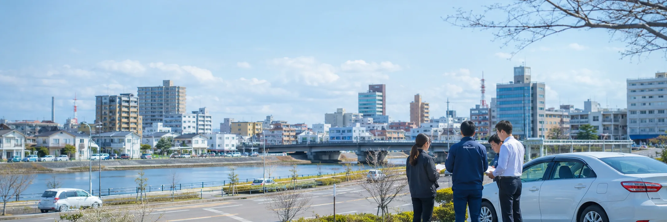 新潟の地域の街並みと、教習所を起点に地域を支えるTARSKグループで働く人々